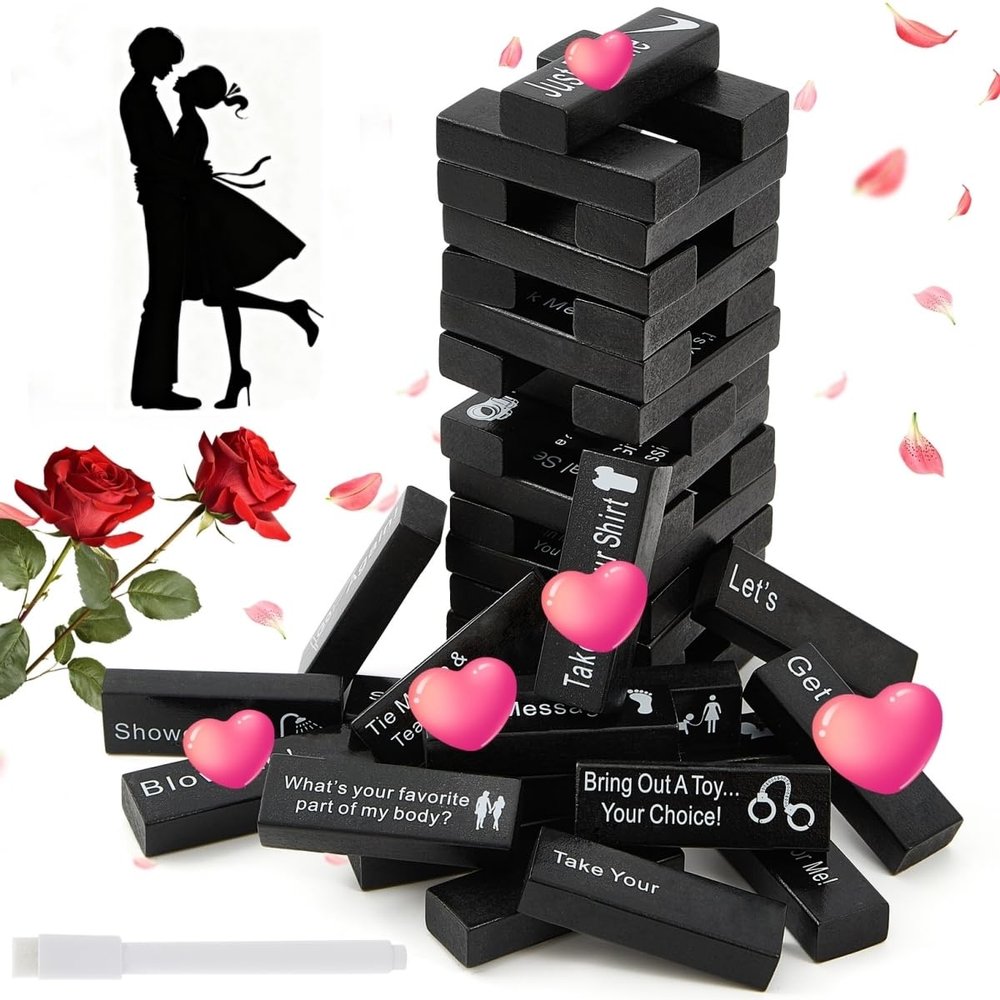 COSMELAB Lust Tower Games for Adults, Blocks Adult Naughty Games, Tumble Tower Couples Game, Valentine Lover Date, Tumbling Wooden Stacking Blocks for Lover Date Night Party(48pcs)