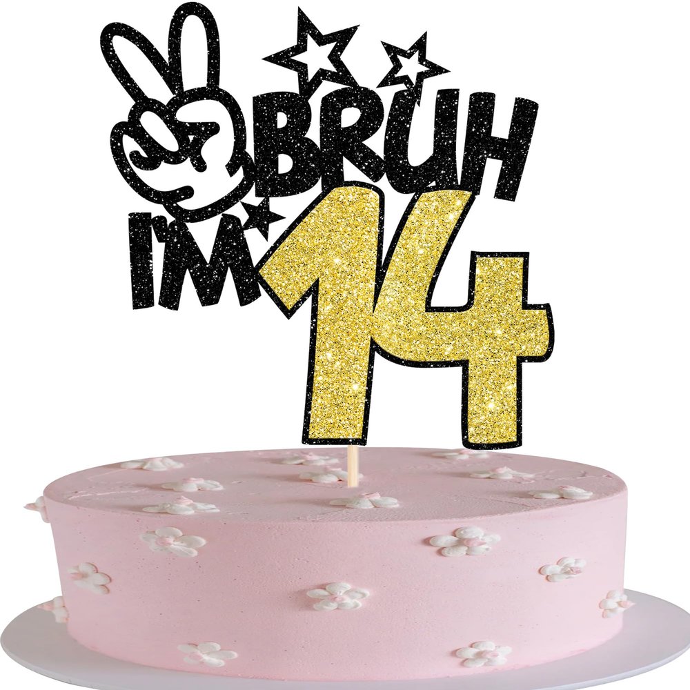 1 Pack Bruh I'm 14 Cake Topper Glitter Burh It's My 14th Birthday Cake Pick Happy 14th Birthday Cheers to 14 Years Cupcake Decorations Party Supplies Gold