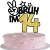 1 Pack Bruh I'm 14 Cake Topper Glitter Burh It's My 14th Birthday Cake Pick Happy 14th Birthday Cheers to 14 Years Cupcake Decorations Party Supplies Gold view 1