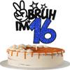 1 Pack Bruh I'm 16 Cake Topper Glitter Burh It's My 16th Birthday Cake Pick Happy 16th Birthday Cheers to 16 Years Cupcake Decorations Party Supplies Blue view 1