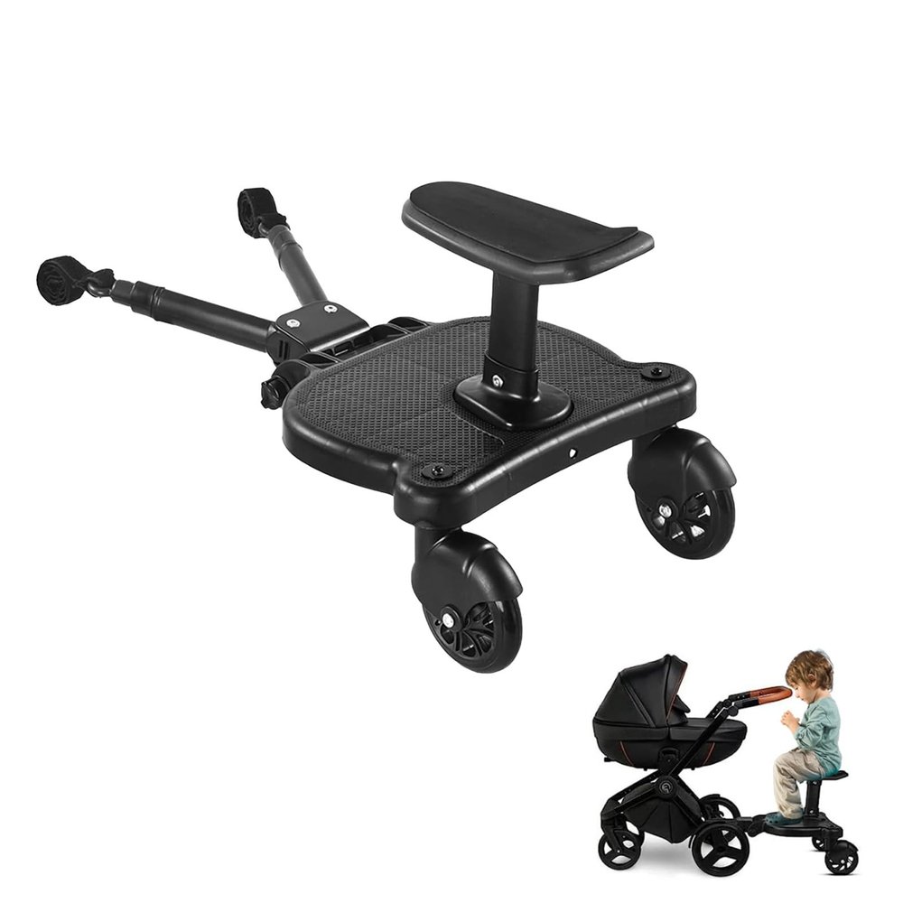 2 in 1 Universal Stroller Board Sit & Stand Buggy Wheeled Board Toddler Stroller Attachment with Detachable Seat for 3-7 Years Old