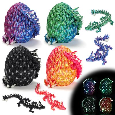 4 Pcs 3D Printed Dragon Glow in The Dark with Eggs, Dinosaur Eggs Fidget Toys for Kids, Birthdays, Christmas, Halloween Decorations Gifts Indoor Outdoor for Girls Boys
