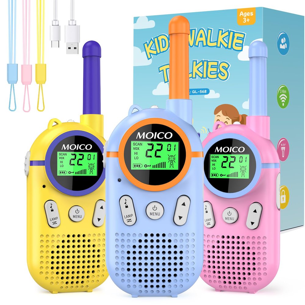 MOICO Toys for 3-12 Year Old Boys Girls,Rechargeable Long Range Walkie Talkies for Kids with 22 Channels,3 4 5 6 7 8 Year Old Kids Gift, Perfect for Outdoor Camping,Hiking,Christmas and Birthday