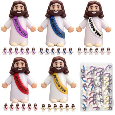 Goherii Little Jesus Figures Easter Religious Toys - 30 Pack Mini Jesus Figurines in Bulk, 5 Color Tiny Jesus Figures, Baby Jesus for Christian Party Favors Gift, Sunday School, Church Celebrations
