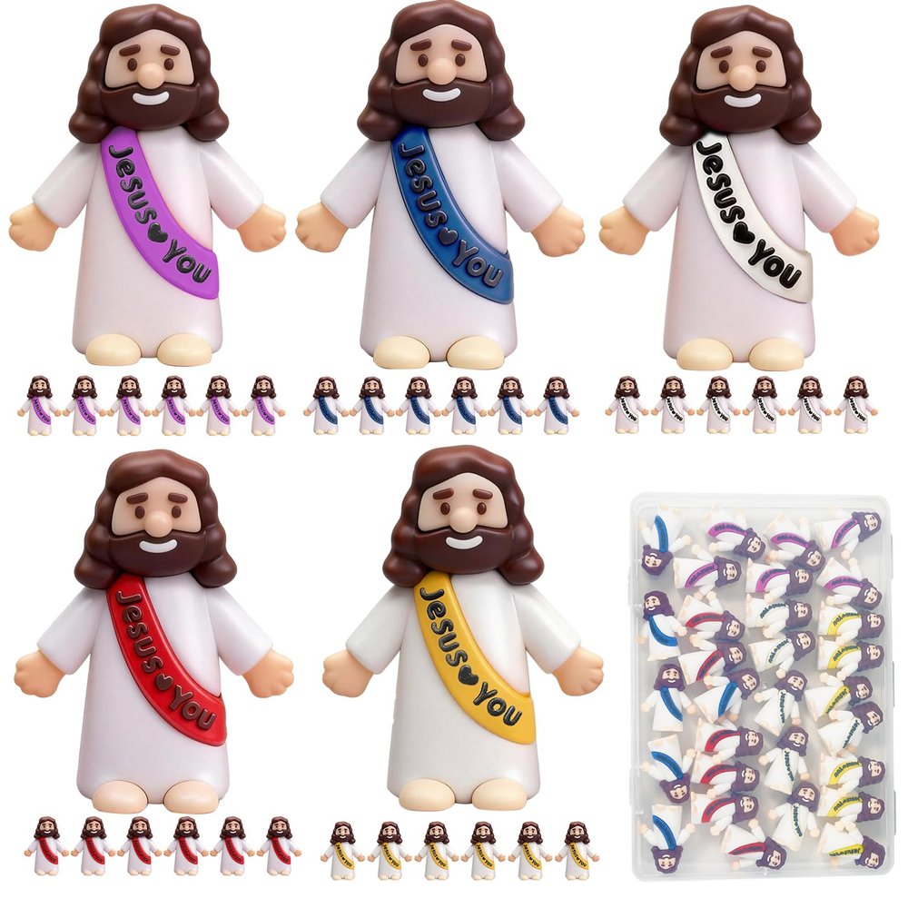 Goherii Little Jesus Figures Easter Religious Toys - 30 Pack Mini Jesus Figurines in Bulk, 5 Color Tiny Jesus Figures, Baby Jesus for Christian Party Favors Gift, Sunday School, Church Celebrations