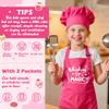 R HORSE Kid Apron and Chef Hat Set 2Pcs Adjustable Rose Pink Children Kitchen Apron, Waterproof Dress up Role Play Chef Toy Funny Cooking Baking Painting and Training Kits for Kids Birthday Party Gift view 3