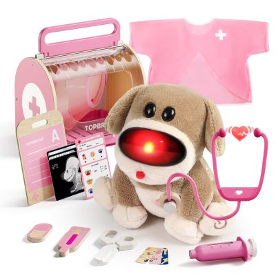 TOP BRIGHT Doctor Kit for Toddlers 3-5, Pretend Play Doctor Set with Pink Veterinarian Costume, DR Kit Dress Up Toys for Kids, Role Play Dog Vet Playset, Christmas Birthday Gifts for Girls Boys 3 4 5