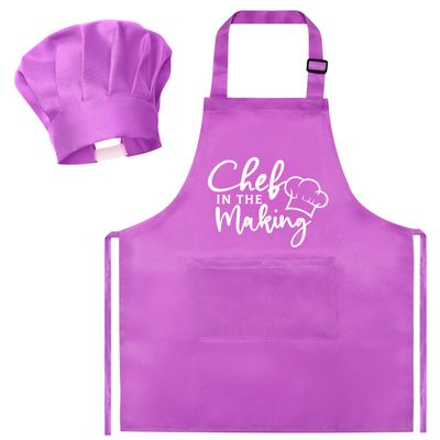 R HORSE Kid Apron and Chef Hat Set - 2Pcs Purple Adjustable Children Kitchen Toddler Apron with Pockets for Kids, Funny Dress up Pretend Play Toy Birthday Gift for Cooking Baking Painting