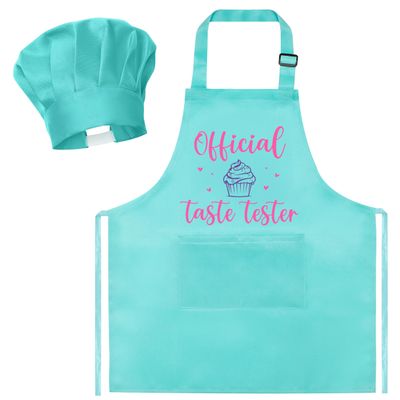 R HORSE Kid Apron and Chef Hat Set 2Pcs Adjustable Green Cooking Children Kitchen Apron, Dress up Role Play Chef Toy Funny Cooking Baking Painting and Training Kit for Kids Birthday Party Gift