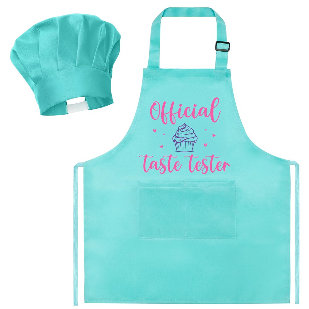 R HORSE Kid Apron and Chef Hat Set 2Pcs Adjustable Green Cooking Children Kitchen Apron, Dress up Role Play Chef Toy Funny Cooking Baking Painting and Training Kit for Kids Birthday Party Gift