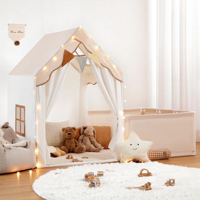 besrey Kids Play Tent with Enclosure, Toddler Tent 2 in 1 with Padded Mat and Lights, Large Playhouse for Kids, Indoor & Outdoor, Christmas Toddler Playhouse, 69" x39" x 53"