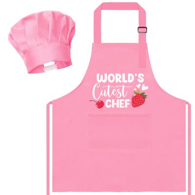 R HORSE Kid Apron and Chef Hat Set 2Pcs Adjustable Pink Children Kitchen Apron, Waterproof Dress up Role Play Chef Toy Funny Cooking Baking Painting and Training Kits for Kids Birthday Party Gift