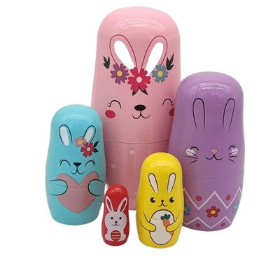 Konrisa Pink Rabbits Nesting Dolls Matryoshka Russian Nesting Dolls Wooden Figure Dolls Party Supplies Home Decoration