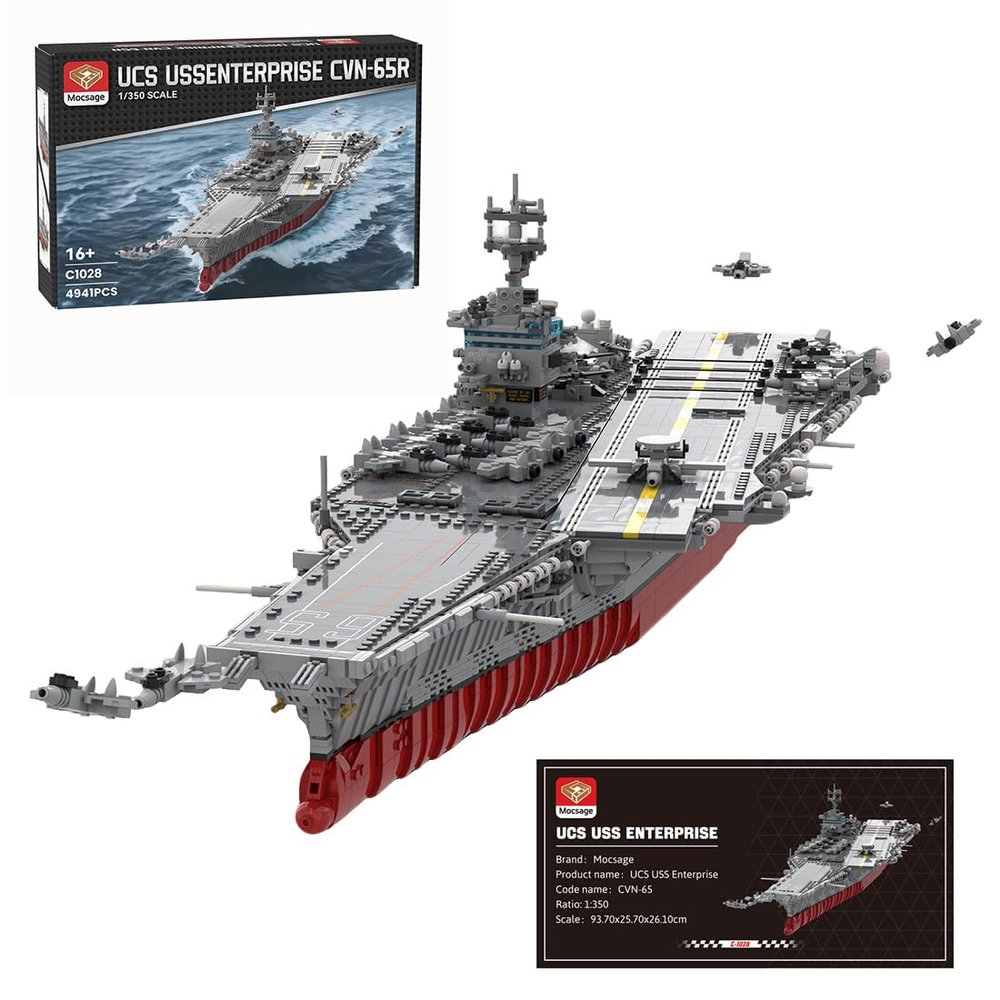 USS Enterprise CVN-65 Aircraft Carrier Building Blocks, 1:350 Collectible WW2 Military Battleship Model Blocks Set, Navy Warship Replica, Gifts for Teen and Adults, 4941PCS