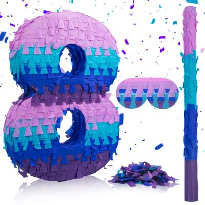 Number 8 Pinata with Stick Blindfold Confetti, Video Game Pinata, Video Game Themed Birthday Party Decorations Supplies for Game Enthusiast