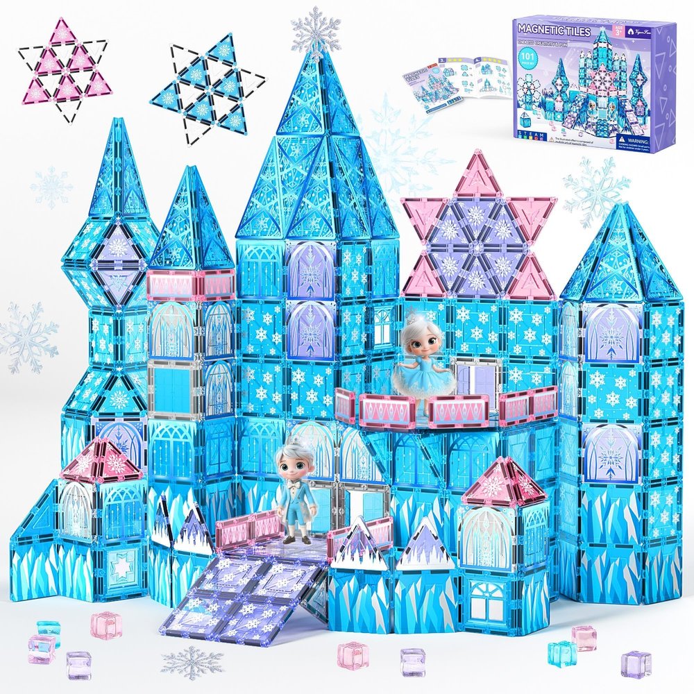 Princess Castle Magnetic Tiles Building Toys Set for Kids Ages 3-5 4-8, STEM Magnetic Blocks with 2 Dolls, Educational Sensory Magnetic Toys Gifts for Toddler Boys Girls Learning Classroom