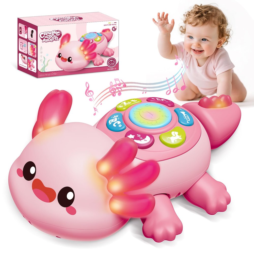 Baby Toys 6 to 12 Months, Light Up Tummy Time Toy for 12-18 Months, Crawling Axolotl Early Educational Musical Toy with Light, Christmas Birthday Gifts for Infant Baby 6-12 Month 1 2 Year Old