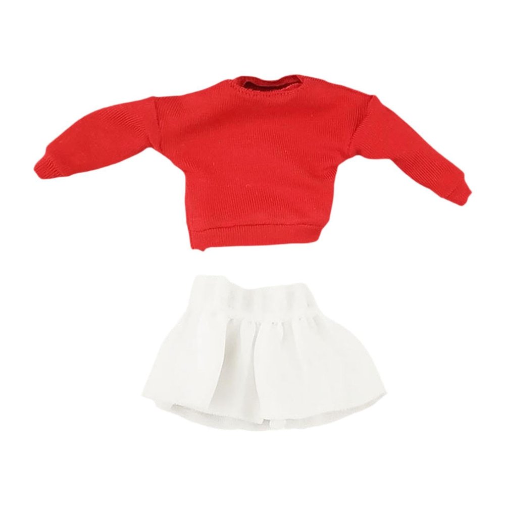 1/12 Long Sleeve Pullover and Skirt Off Shoulder Sweatshirt Costume for 6inch Female Action Figures, red top