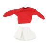 1/12 Long Sleeve Pullover and Skirt Off Shoulder Sweatshirt Costume for 6inch Female Action Figures, red top view 1