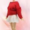 1/12 Long Sleeve Pullover and Skirt Off Shoulder Sweatshirt Costume for 6inch Female Action Figures, red top view 2