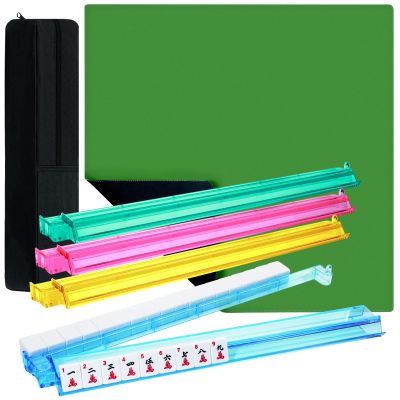 AzulHome 4Pcs Mah Jongg All-in-One Tile Rack & Pusher, Mahjong Table Mat with Black Carrying Bag for