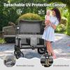 TODECARE Stroller Wagon for 2 Kids, Foldable Kids Wagon w/Adjustable Push Pull Handle, Shock-Absorbing Wheels, Removable Canopy, Extra Diaper Bag & Harness, Detachable Tray, Grey view 2