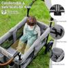 TODECARE Stroller Wagon for 2 Kids, Foldable Kids Wagon w/Adjustable Push Pull Handle, Shock-Absorbing Wheels, Removable Canopy, Extra Diaper Bag & Harness, Detachable Tray, Grey view 4
