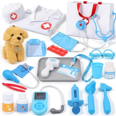Doctor Kit for Toddlers 3-5 - Play Veterinarian Set Toys for 3 4 Year Old Boys Girls, Pretend Play Medical Kit with Dog, Bag, Costume, Stethoscope, Birthday Christmas Stocking Stuffers Gifts for Kids