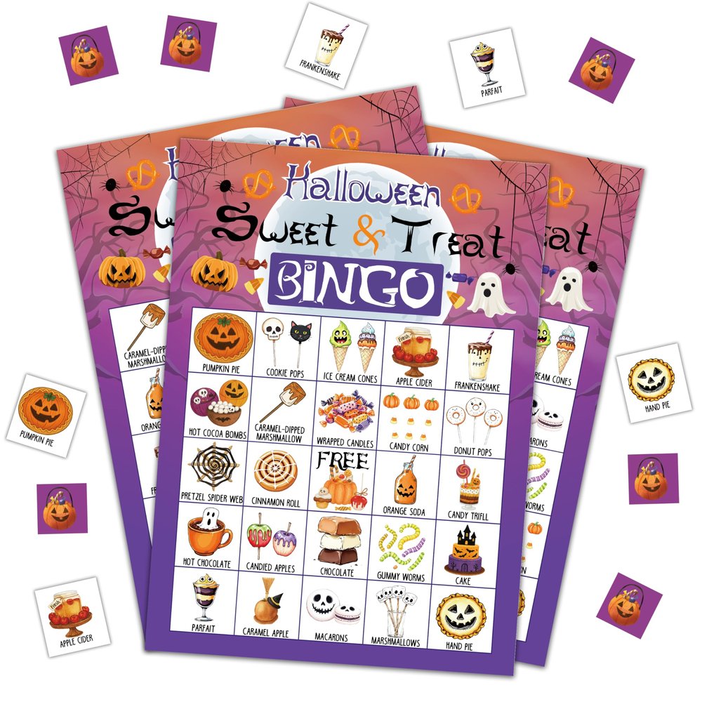 Halloween Bingo Game, Happy Halloween Party Games for Adults, Sweet Or Treat Bingo Game Cards for Large Group Family Friends Activities, Fall Pumpkin Holiday Party Decor Supplies, 05
