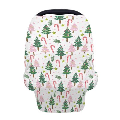 5-in-1 Unisex Christmas Trees Winter Holiday Leaves Stars Pattern Baby Carseat Stroller Cover for Boys Girls, Infant Toddler Privacy Nursing Breastfeeding Canopy, Grocery Shopping Cart Cover-24x28