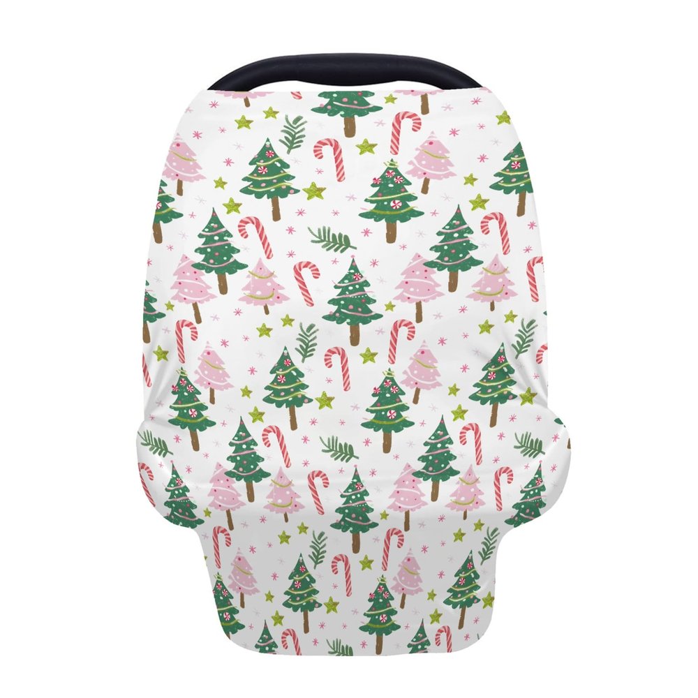 5-in-1 Unisex Christmas Trees Winter Holiday Leaves Stars Pattern Baby Carseat Stroller Cover for Boys Girls, Infant Toddler Privacy Nursing Breastfeeding Canopy, Grocery Shopping Cart Cover-24x28