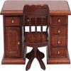 1/12 Scale Wooden Dollhouse Desk and Chair Set, Miniature Office Furniture, Computer Table Accessory, Retro Writing Simulation Doll House Accessories for Photo Props Scene view 1