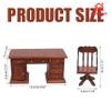 1/12 Scale Wooden Dollhouse Desk and Chair Set, Miniature Office Furniture, Computer Table Accessory, Retro Writing Simulation Doll House Accessories for Photo Props Scene view 2