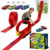 Flex Race Track 16 Ft with Suction Cups Compatible with Diecast 1/64th Cars, Flexible Car Track Toys for Ages 3+ Kids Toddlers Roll Out Portable Racetrack (Red) view 1
