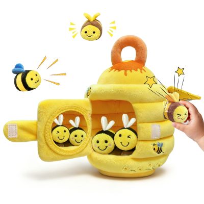 wahaczon Baby Toys - Soft Beehive with 5 Sensory Bees Crinkle, Rattle, Squeaker, Mirror Portable Sensory Toys Montessori Bee Toy for Toddlers, Boy Girl Birthday Christmas Gift