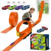 Flex Race Track 16 Ft with Suction Cups Compatible with Diecast 1/64th Cars, Flexible Car Track Toys for Ages 3+ Kids Toddlers Roll Out Portable Racetrack (Orange) view 1