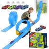 Flex Race Track 16 Ft with Suction Cups Compatible with Diecast 1/64th Cars, Flexible Car Track Toys for Ages 3+ Kids Toddlers Roll Out Portable Racetrack (Light Blue) view 1