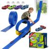 Flex Race Track 16 Ft with Suction Cups Compatible with Diecast 1/64th Cars, Flexible Car Track Toys for Ages 3+ Kids Toddlers Roll Out Portable Racetrack (Blue) view 1