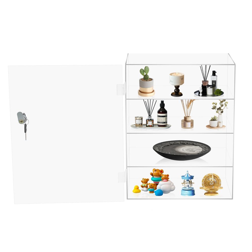 4-Tier Acrylic Display Case with Lock, Countertop Locking Display Cabinet, Clear Acrylic Displays Case for Collectibles, Collectibles Showcase for Home, Office, Toy Store