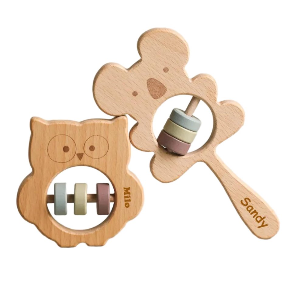 Personalized Baby Wooden Rattle,Engraved Name,Newborn Gift,Baby Shower Gift,Koala,Owl Style