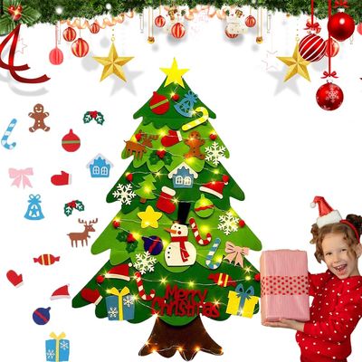 2025 New Felt Christmas Tree for Toddlers,3D Montessori Christmas Tree Felt with Lights,Interactive DIY Holiday Decoration,Door Wall Hanging Xmas Gifts (Flat)