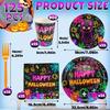 125PCS Plates and Napkins Set, 9 inches Neon Happy Halloween & 7 inches Black Cat Paper Plate Napkins Cups Forks for Birthday Party Decorations Dinnerware Supplies (Halloween Plates Set) view 3