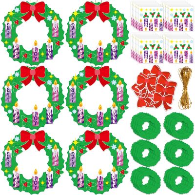 24 Set Christmas Advent Wreath Crafts Nativity of Christ DIY Hanging Decor for Kids Peace Paper Wreath Craft Ornament with Candle Sticker Joy Hope Xmas Party Supplies for School Classroom Activities