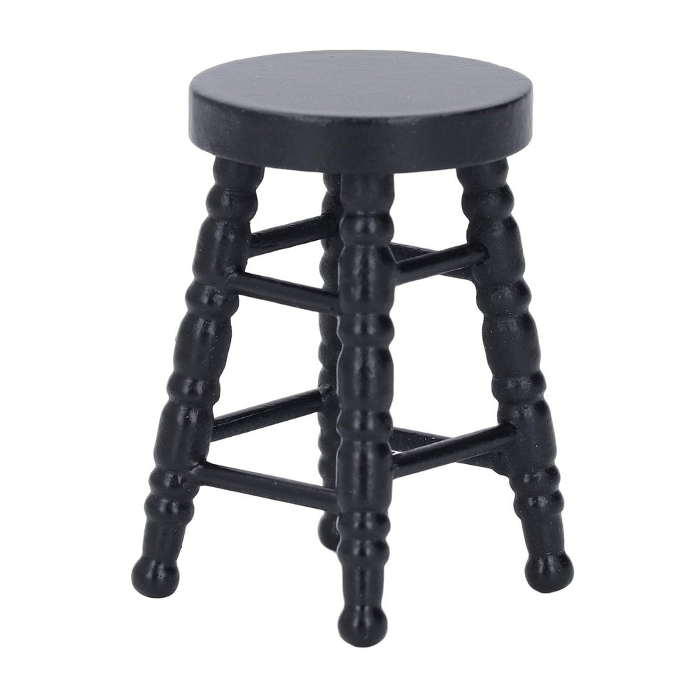 1:12 Scale Dollhouse Stool Chair Handcrafted Miniature Wooden Round Stool Chair Toy for Dollhouse Room Boxes House Birch Wood 4.5cm x 3cm (Black)