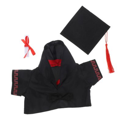 BESPORTBLE Replaceable Graduation Bear Doll Clothes with Red Trim Gown Tassel Hat and Certificate Reusable Decorative Doll Costume for Plush Bears Graduation Dress Up Accessory