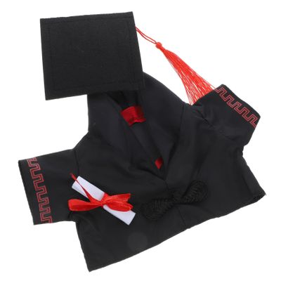 Healifty Graduation Bear Doll Clothes for Reusable Stuffed Animal Gown with Red Collar Tassel Hat and Certificate Washable DIY Outfit for Plush Collectors and Decor