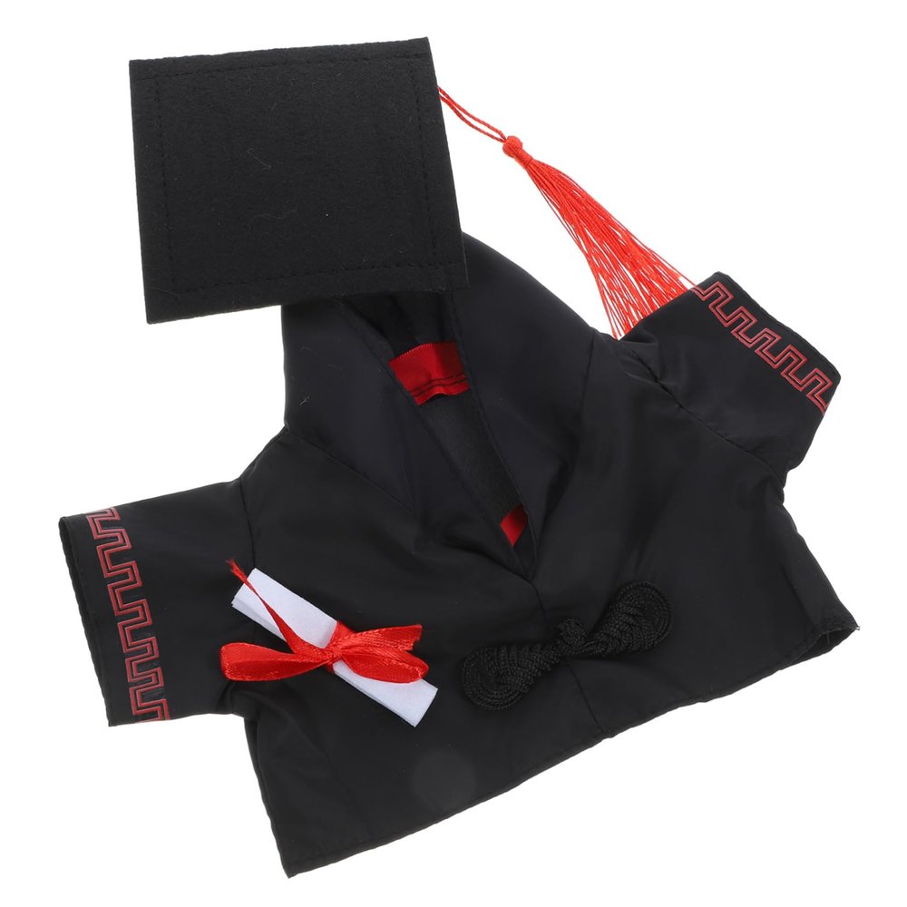 Healifty Graduation Bear Doll Clothes for Reusable Stuffed Animal Gown with Red Collar Tassel Hat and Certificate Washable DIY Outfit for Plush Collectors and Decor