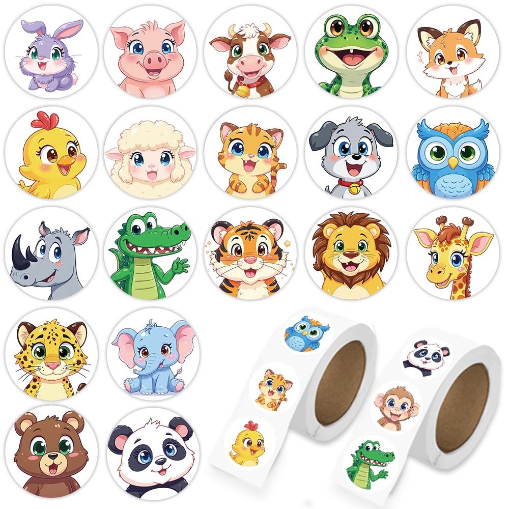1000 Pcs Cute Animal Stickers for Boys and Girls.Waterproof Vinyl Sticker Packs for Water Bottles Phone Case Laptop Book.2 Roll 1 Inch Kawaii Stickers Bulk