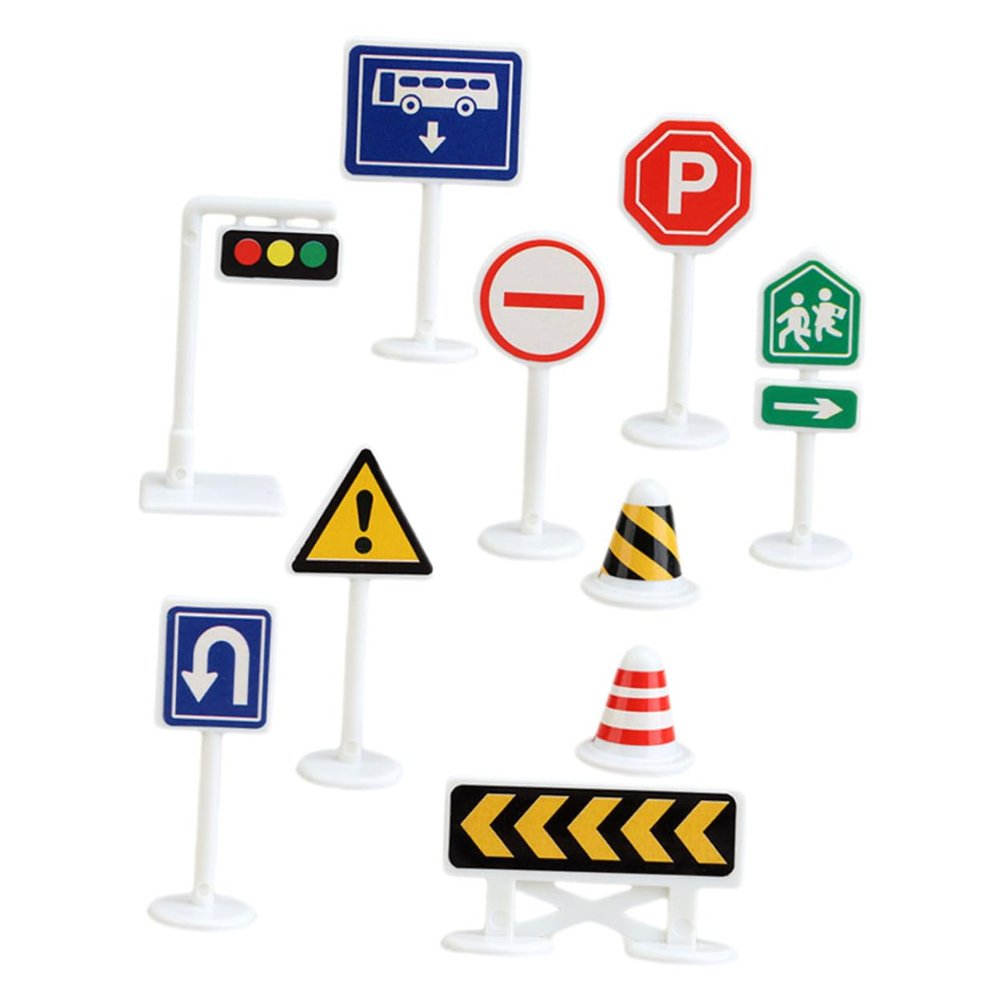 Gogogmee 10pcs Mini Traffic Barricade Signs Realistic Bright Roadblock Models for Lightweight Educational Street Safety Play for Preschool