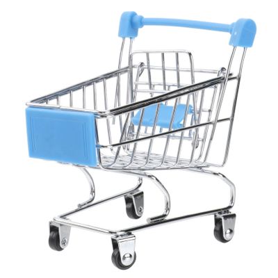 Toyvian Sky Blue Miniature Metal Shopping Cart Sturdy Mini Shopping Cart for Desk Organizer Creative Gift Basket Handcart for Home Office Decor